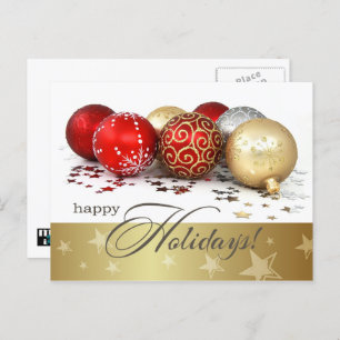 Happy Holidays. Red Gold Baubles Holiday Postcard