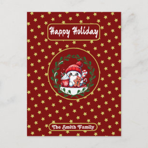Happy Holidays Red Gold Christmas Postcard