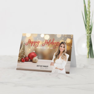 Happy Holidays Red Gold Real Estate Realtor Photo Holiday Card