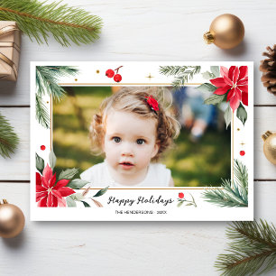 Happy Holidays Red Green Botanicals Photo Collage Holiday Postcard