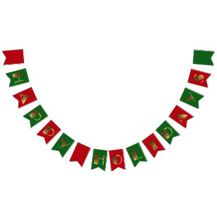 Happy Holidays Red Green Golden Text Typography Bunting