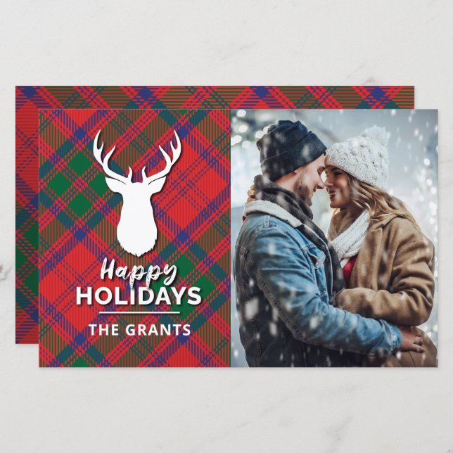 Happy Holidays Red Green Plaid Photo Tartan (Front/Back)