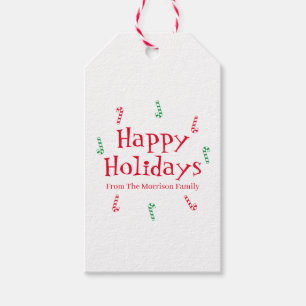 Happy Holidays red green white custom name cute Gift Tags