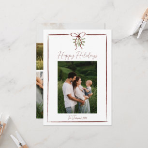 Happy Holidays Red Hand Drawn Bow Winter 4 Photo Invitation