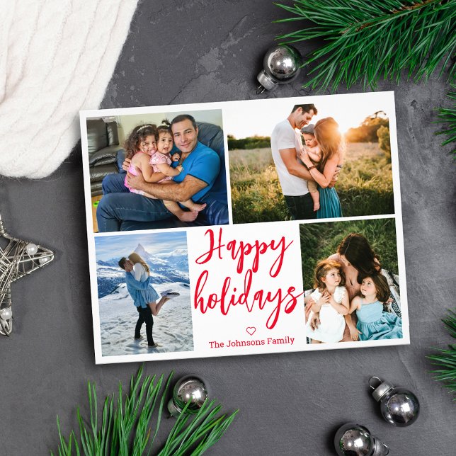  happy holidays red handwriting 4 photos collage  flyer (Creator Uploaded)