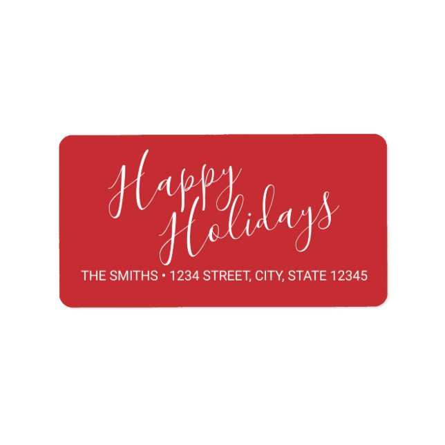 'Happy Holidays' Red Holiday Return Address Label (Front)