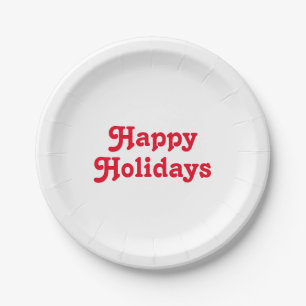 "Happy Holidays" red letters white Paper Plate