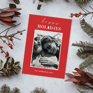 Happy Holidays Red Minimalist Christmas Photo Holiday Card