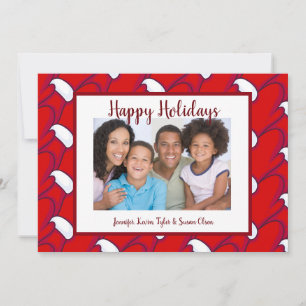 Happy Holidays Red Mittens Photo & Greeting Holiday Card