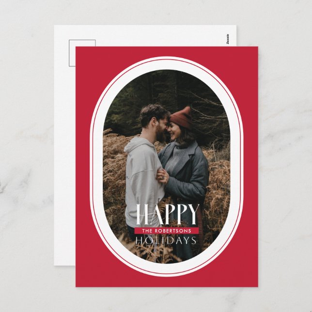 Happy Holidays Red Oval Frame Photo Postcard (Front/Back)