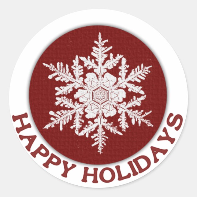 Happy Holidays Red Paper Snowflake Classic Round Sticker (Front)