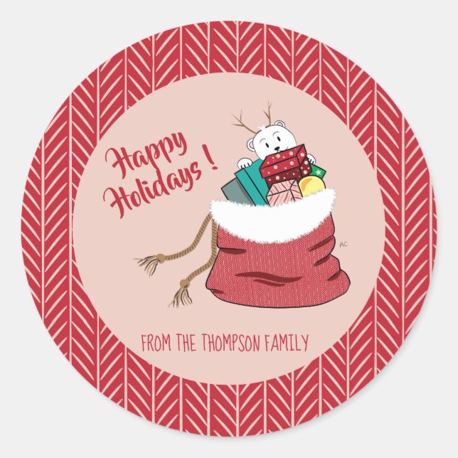 Happy Holidays Red Personalised Stickers (Front)