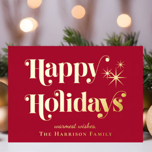 Happy Holidays Red Photo Christmas Foil Holiday Card