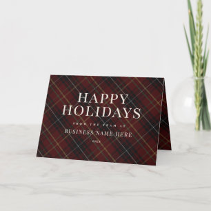 Happy Holidays Red Plaid Business Christmas Holiday Card