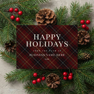 Happy Holidays Red Plaid Business Christmas Holiday Card