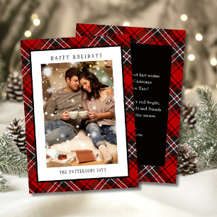 Happy Holidays Red Plaid Christmas Tartan Photo Holiday Card