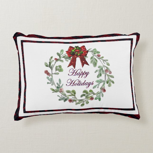 Happy Holidays Red Plaid  Decorative Cushion (Front)