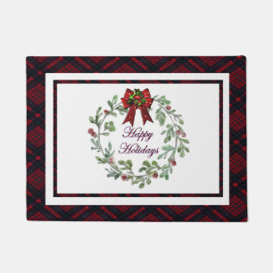Happy Holidays Red Plaid  Doormat