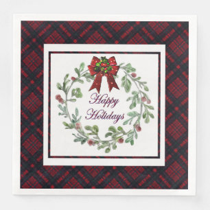 Happy Holidays Red Plaid Napkin