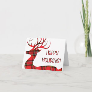 Happy Holidays!  Red Plaid Reindeer Holiday Card