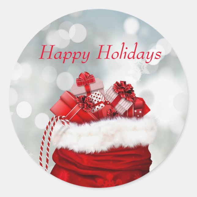 Happy Holidays,Red Presents Classic Round Sticker (Front)