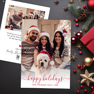 Happy Holidays Red Script 2 Photo Christmas  Holiday Card