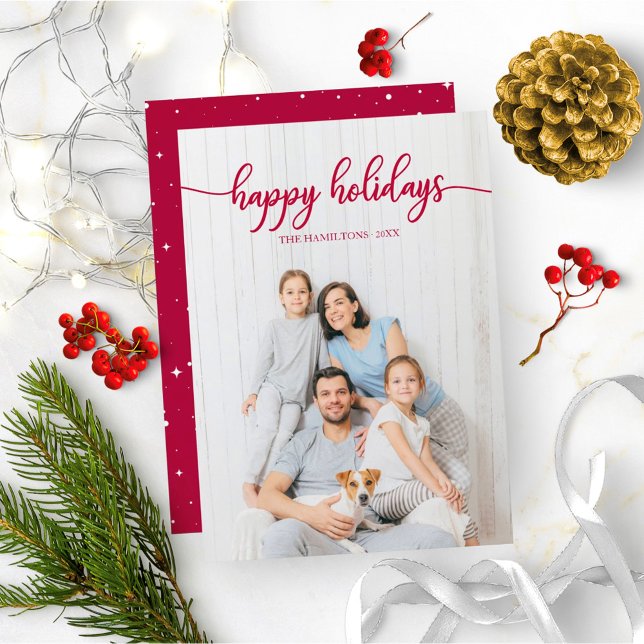 Happy Holidays Red Script Unique Photo Invitation (Creator Uploaded)