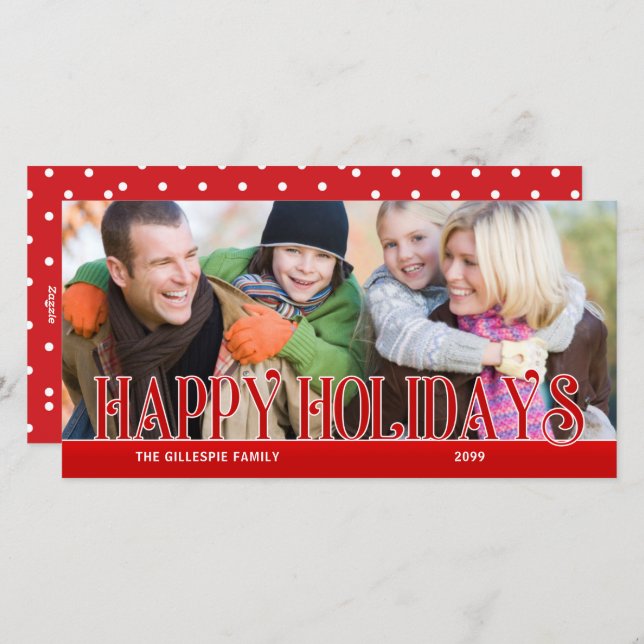 Happy Holidays Red Simplicity Family Photo Holiday Card (Front/Back)