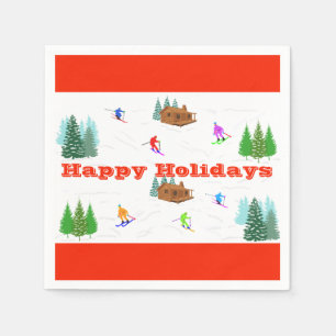 Happy Holidays Red Ski Cabin Napkins