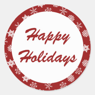 Happy Holidays Red Snowflake Pattern Stickers