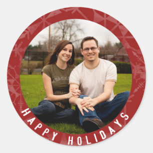 Happy Holidays Red Snowflake Photo Classic Round Sticker