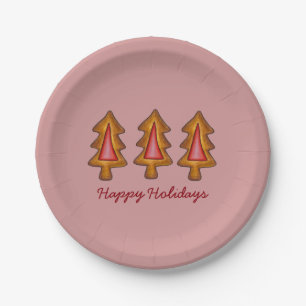Happy Holidays Red Stained Glass Christmas Tree Paper Plate