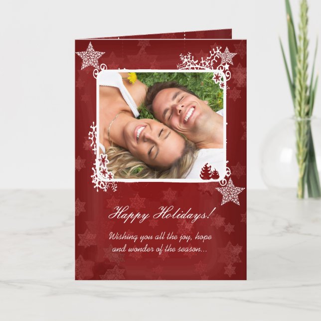 Happy Holidays Red Stars Your Photo Card (Front)