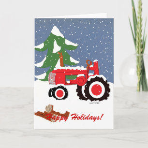 Happy Holidays Red Tractor Holiday Card
