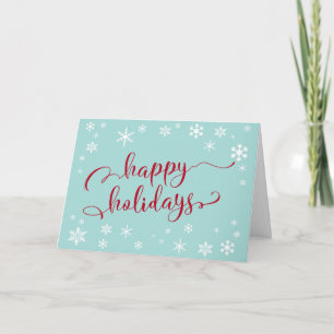 Happy Holidays Red Typography on Robin's Egg Blue Holiday Card