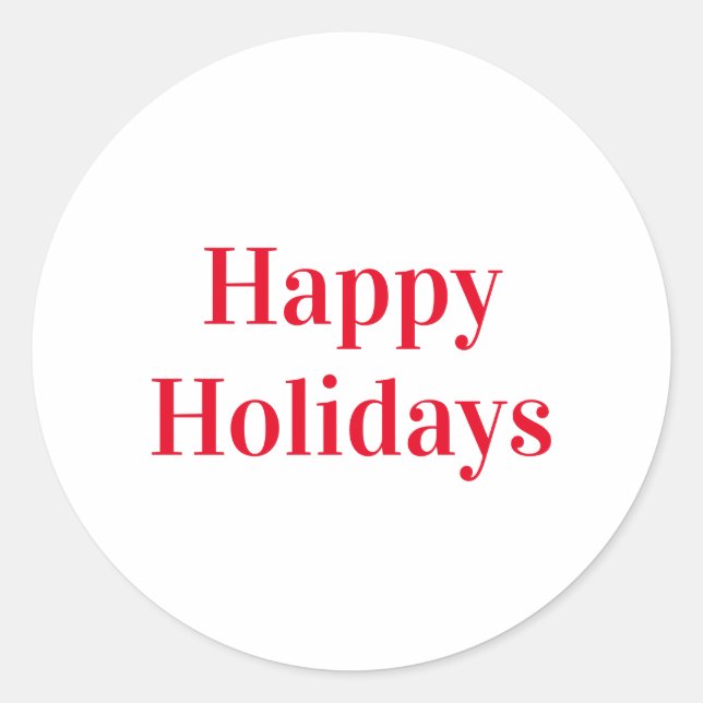 "Happy Holidays" red white Classic Round Sticker (Front)