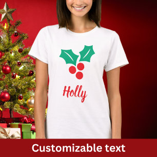 Happy Holidays Red White Green Holly Custom Name T-Shirt