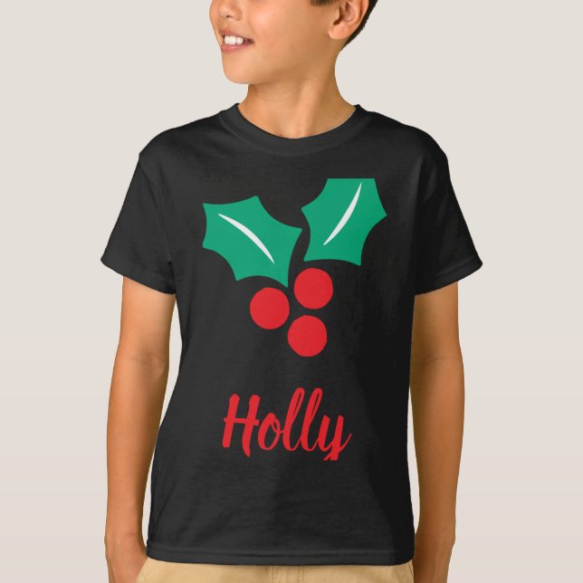 Happy Holidays Red White Green Holly Name T Shirt  (Front)