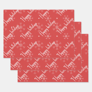 Happy Holidays Red & White Snowflake  Wrapping Paper Sheet