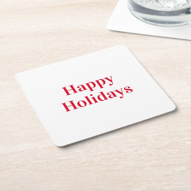 "Happy Holidays" red white Square Paper Coaster (Angled)