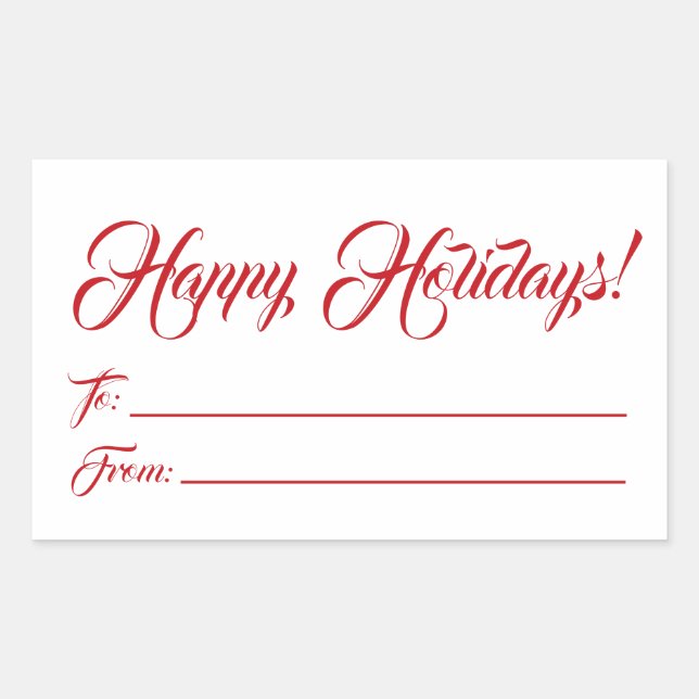 Happy Holidays red white to from blank script cute Rectangular Sticker (Front)