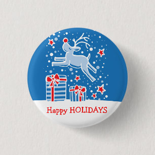 Happy Holidays reindeer christmas button/badge 3 Cm Round Badge