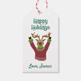 Happy Holidays Reindeer Christmas Gift Tag