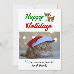 Happy Holidays Reindeer Christmas photo script Holiday Card
