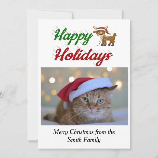 Happy Holidays Reindeer Christmas photo script Holiday Card (Front)