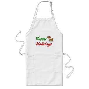 Happy Holidays Reindeer Christmas script Long Apron