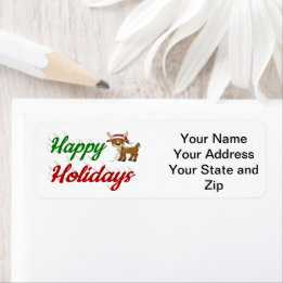 Happy Holidays Reindeer Christmas script  Return Address Label