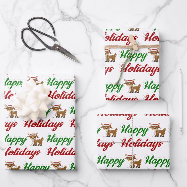 Happy Holidays Reindeer Christmas script  Wrapping Paper Sheet (Front)