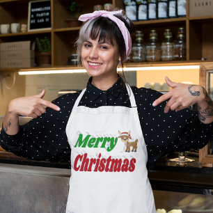 Happy Holidays Reindeer Christmas typography  Long Apron