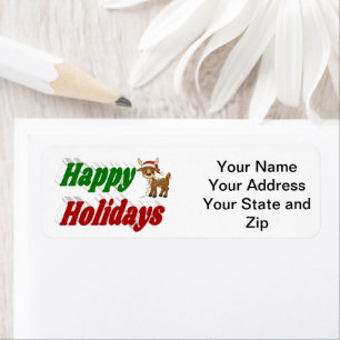 Happy Holidays Reindeer Christmas typography Return Address Label